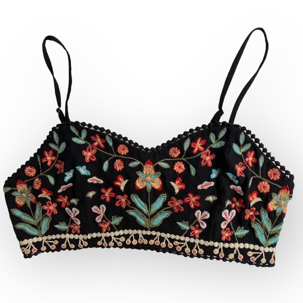 Forever 21 Floral Embroidered Bralette Black Crop Top (L)